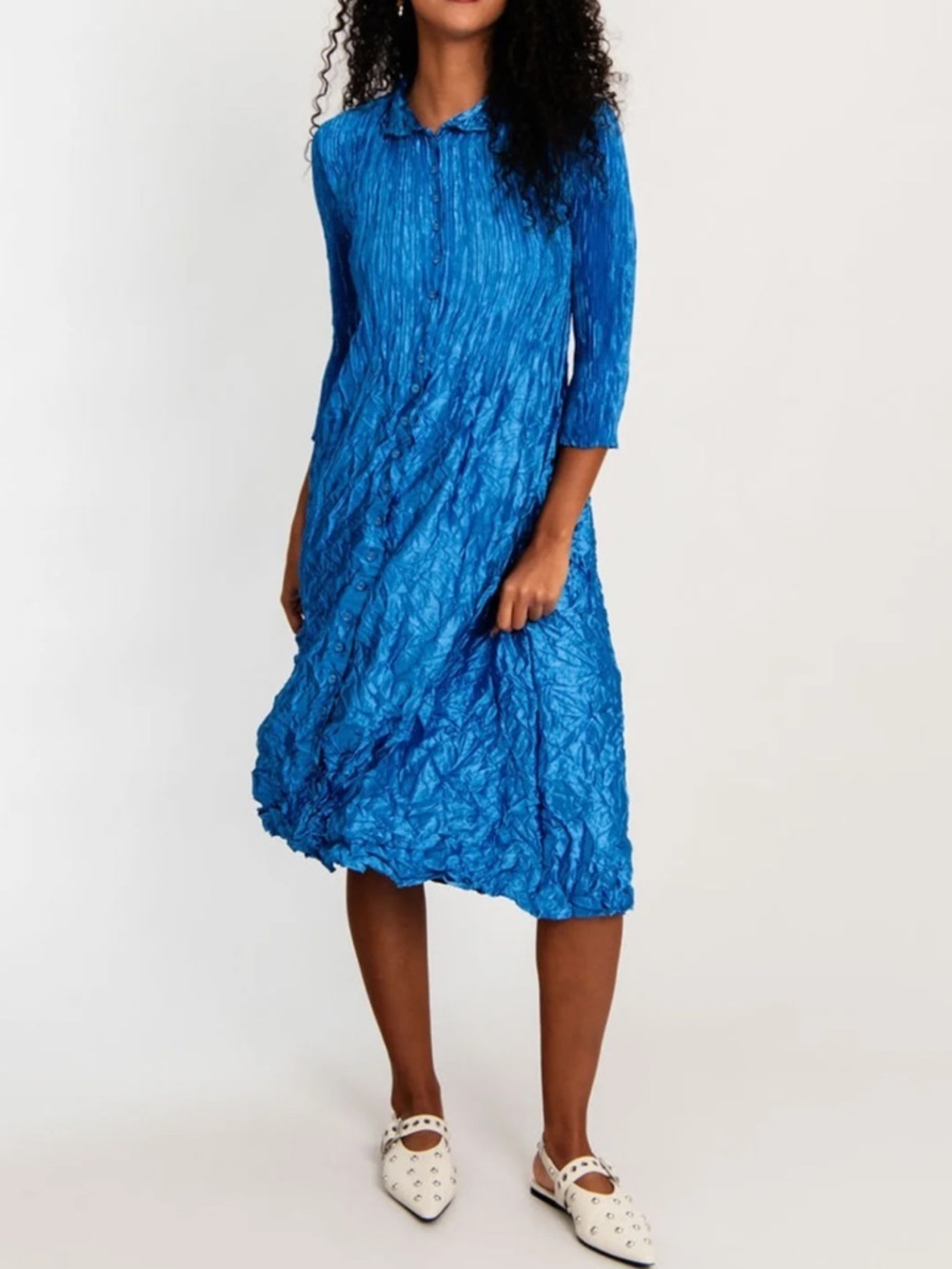 ALQUEMA METALLIC NEHRU COAT DRESS ROYAL BLUE